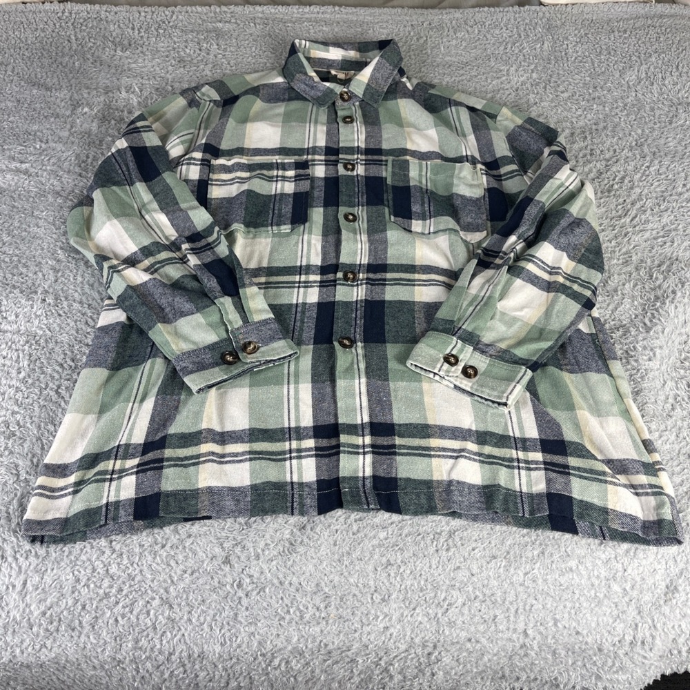 BIBI Mens XL Green Navy Blue Plaid Flannel Button Down Shirt IP4523-03